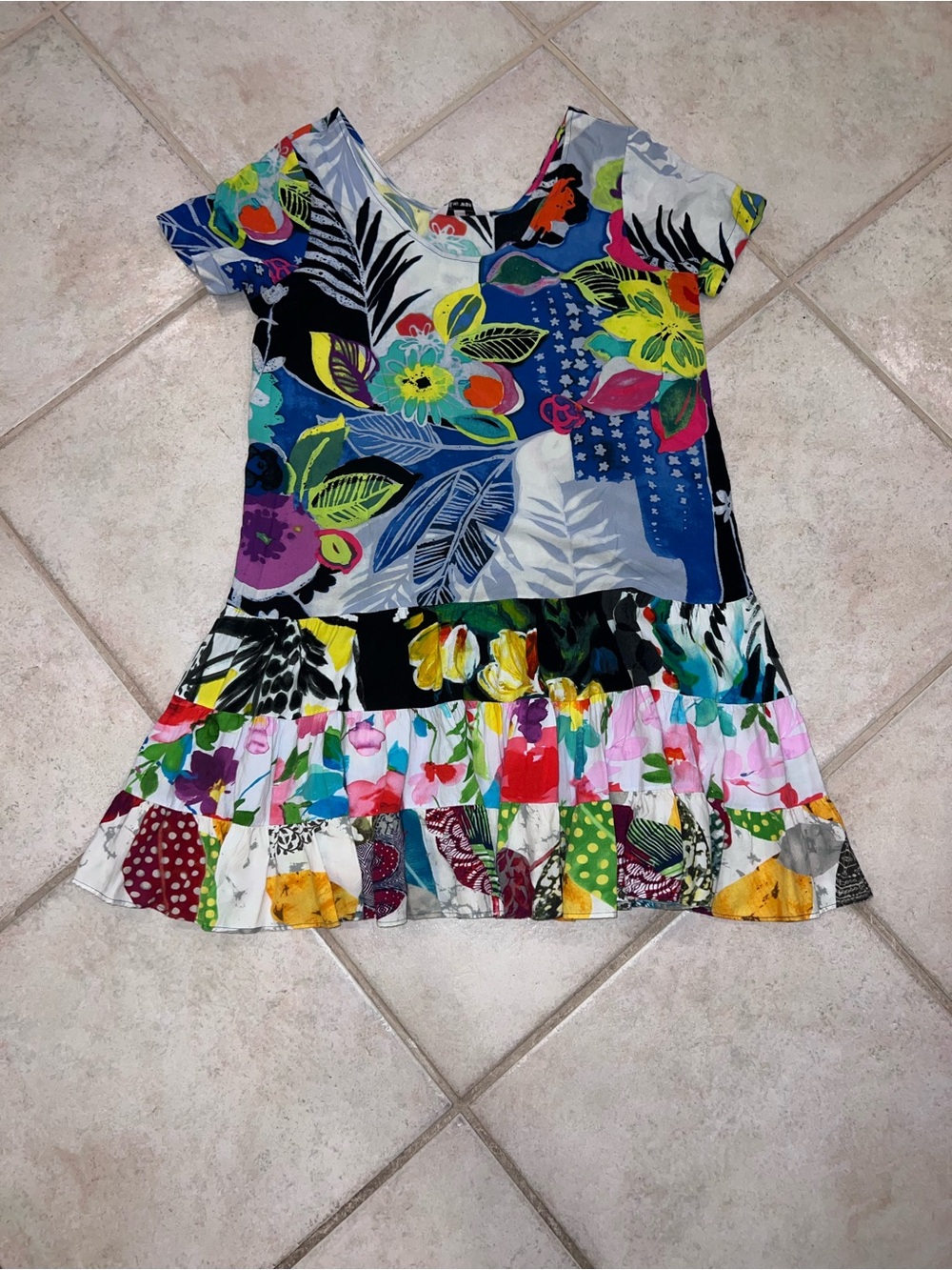 Colorful Floral Patchwork Girls' Dress - Multicolor